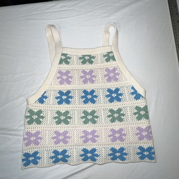 American Eagle Outfitters Tops - American Eagle Floral High Neck Sweater Tank Top Crocheted Size Small